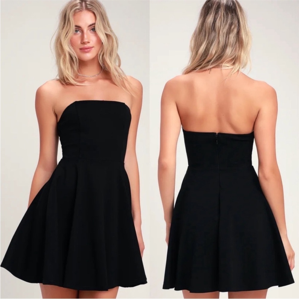 Lulus About A Twirl Black Strapless Fit & Flare Skater Mini Dress Sz M NEW